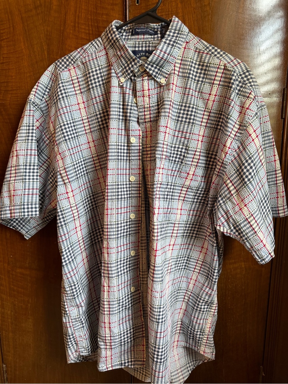 Vintage Men's Short-Sleeve Button-Down Plaid Shirt in Red, Black & White